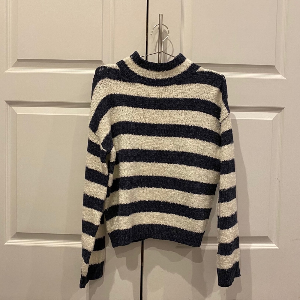 striped mock neck sweater